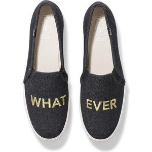 WHAT EVER!  Keds Triple Decker Embroidery Slip-On Sneakers Black Demin Size 10